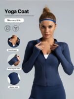 Women'S Quick-Dry Long Sleeve Zip-Up Sports Jacket - High Elasticity Breathable Yoga & Running Top With Front Pockets, Slim Fit All-Season Activewear For Gym, Outdoor Activities, Sleek Design, Durable Fabric - Image 2