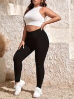 Plus Size Solid Skinny Leggings, Casual Every Day Stretchy Leggings, Women'S Plus Size Clothing - Image 3