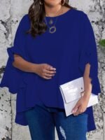 Plus Size Solid Ruffle Sleeve Blouse, Casual Crew Neck Irregular Hem Blouse For Spring, Women'S Plus Size?Clothing - Image 4