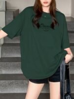 Retro Y2K Off-Shoulder Slogan Print Loose Tee, Letter Printed - Casual Loose Fit, Polyester, Machine Washable, Suitable For Spring/Summer/Autumn - Image 2