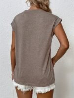 Solid Color Cap Sleeve T-Shirt, Casual Crew Neck Top For Spring & Summer, Women'S Clothing - Image 4