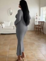 Form-Fitting, Ultra-Long Women'S Autumn Dress With Long Sleeves, Square Neckline, A-Line Silhouette, And A Sexy, Tailored Fit. - Image 7