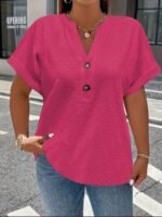 Women'S Elegant Middle Eastern-Inspired Black Button-Front T-Shirt - Stand-Up Collar Short Sleeve Top, Machine Washable Spring/Summer Casual & Formal Wear, Ladies T Shirts, Versatile Top, Sophisticated Style, Durable Material, Fashion Top, Summer Wardrobe, Everyday Top, Buttonfront Top, Lightweight Top, Stylish Blouse, Fashionconscious Women - Image 8