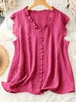 Plus Size Swiss Dot Blouse, Elegant Frill Trim Top For Summer, Women'S Plus Size Clothing - Image 8