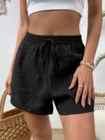 Women'S Casual Solid Color Navy Blue Knot Waist Shorts - Elastic Waistband, Drawstring Tie, Lightweight Fabric, Perfect For Spring/Summer/Fall, Beachwear Essentials, Knotted Waiststyle, No Stretch Material - Image 6