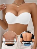 Solid Half Cup Underwire Strapless Bra, Elegant Comfy Push Up Bra, Women'S Lingerie & Underwear - Image 5