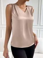 Elegant V-Neck Sleeveless Blouse - Stretchy Polyester-Spandex Blend, Machine Washable Lightweight Summer Top For New Year'S Eve Party & Formal Events, Solid Color Versatile Wardrobe Staple - Image 7