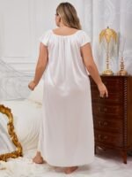 Sexy V-Neck Long Nightgown For Women - Soft Polyester & Elastane Blend, Semi-Sheer With Bow Detail, Machine Washable - Perfect For Fall - Image 6