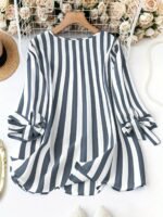 Women'S Sleeveless Striped Blouse With Ruffle Detail - Light Blue And White, V-Neck, Knotted Design, Perfect For Spring/Summer, Casual Attire, Casual Attire|Striped Pattern|Knotted Detail - Image 4