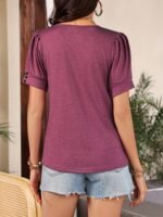 Crew Neck Solid T-Shirt, Elegant Ruched Short Sleeve Top For Spring & Summer, Women'S Clothing - Image 6