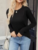 Leyou Liu Women'S Elegant Long Sleeve T-Shirt - Vibrant Purple Round Neck Top, Machine Washable Regular Fit For Autumn Winter Casual & Formal Wear, Autumn Wardrobe Essential, Sophisticated Texture, Durable Casualwear, Comfortable Fabric - Image 3