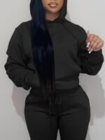 Women'S Solid Color Polyester Hoodie With Kangaroo Pocket, Fall Season Regular Length Pullovers, 100% Polyester Knit Fabric, 190G/M? - Cozy Casual Wear - Image 3