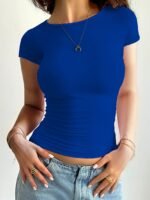 Crew Neck Tight Fit T-Shirt, Y2K Short Sleeve Summer Top, Women'S Clothing - Image 3