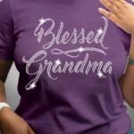 Rhinestone Letter Print Crew Neck T-Shirt, Casual Short Sleeve T-Shirt For Spring & Summer, Women'S Clothing