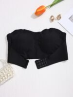 Elegant Solid Color Seamless Strapless Bralette - Removable Pads, Wireless, No Underwire, Adult Size, Stylish Beige With Crystal Detail, Perfect For Everyday Comfort, Comfort Bra|Seamless Bralette|Wireless Bra - Image 2