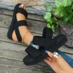 Women'S Slip-On Open-Toe Sandals With Adjustable Crisscross Straps - Breathable Fabric Upper & Lightweight Eva Sole - Casual Beach Shoes For Summer, Outdoor, And All-Season Wear, Crisscross Design, Eva Construction, Summer Footwear, Minimalist Style, Soft Insole, Casual Attire - Image 3