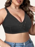 1Pc Women'S Plus Size Wire-Free Breathable Bra With Front Bow Detail - Full Coverage Comfort Fit Sexy Elegant Design, No Padding, Solid Color, Year-Round Versatile For Everyday & Special Occasions, Occasion Lingerie, Decorative Bow Design, Smooth Texture Fabric - Image 9