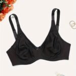 Women'S Large Size Black Glossy Seamless Underwear Ultra-Thin Comfortable Wide Shoulder Straps Including Strong Underwire Support Bra Daily Simple Leisure