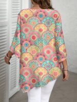 Plus Size Women'S Casual Elegant Floral Print Round Neck Blouse - Navy Blue & White Summer Top, Machine Washable Non-See-Through Fabric, Relaxed Fit For Casual Attire, Comfortable Daily Apparel | Nontransparent Material, Floral Print Blouse - Image 5