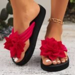 1Pc Women'S Floral Flip-Flops Women'S Floral Embellished Flip-Flops, Solid Color, All-Season, Slip-On, Vacation Style, Fabric Upper, Eva Sole & Insole, Mid Heel, With Taizhou-Origin For North America & European Special - Image 10