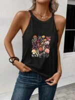 Women'S Casual Sleeveless Halter Neck Tank Top - Solid Color Black, Relaxed Fit, Machine Washable, Versatile All-Season Wear, Ladies Tank Tops, Easy Maintenance Clothing