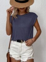 Solid Color Cap Sleeve T-Shirt, Casual Crew Neck Top For Spring & Summer, Women'S Clothing - Image 8