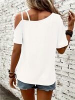 Heart Print Cold Shoulder T-Shirt, Casual Short Sleeve Backless Asymmetrical Top, Women'S Clothing - Image 10