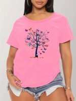 Butterfly Tree Print Crew Neck T-Shirt, Casual Short Sleeve T-Shirt For Spring & Summer, Women'S Clothing - Image 10