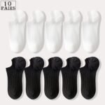 5 Pairs Unisex No-Show Socks - Breathable Sweat-Resistant Anti-Odor Invisible Invisible Socks For Men & Women, Solid Colors (Black, Pink, Grey, Beige, White) - Machine Washable Boat Socks For Casual & Formal Wear - Image 11