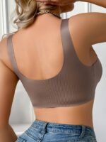 Simple Solid Contrast Mesh Full Coverage Bra, Comfy & Breathable Bra, Women'S Lingerie & Underwear - Image 5
