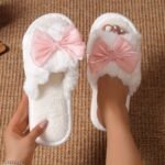 Women'S Autumn And Winter Warm Slippers With A Bow Design, Stylish Indoor Slippers For The Living Room. - Image 4