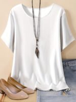 Plus Size Basic Solid Crew Neck T-Shirt, Casual Short Sleeve T-Shirt For Spring & Summer, Women'S Plus Size Clothing