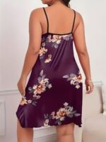 Women'S Plus Sexy Loungewear Dress, Plus Size Floral Print Round Neck Frill Trim Cami Nightdress - Image 6