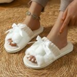 Women'S Plush Fleece Slip-On Slippers With Bow Detail - All-Season Indoor House Shoes, Soft Eva Sole For Comfort & Quiet, Cozy Home Slippers In Black/White/Green/Beige/Pink/Grey, Cute Slippers - Image 8