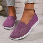 Women'S Solid Color Knitted Sneakers, Soft Sole Lightweight Slip On Walking Shoes, Low-Top Breathable Daily Footwear Plus Size - Image 9