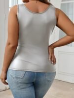 Plus Size Casual Sleeveless Tank Top - Deep U-Neck Backless Design, Stretchy 100% Polyester, Machine Washable, Solid Black For Casual Attire & All-Season Comfort - Image 5