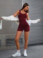 Women'S Off-Shoulder Backless Jumpsuit - Slim Fit Stretchy Solid Color Casual Romper With Drawstring Waist, White & Beige, Spring Summer Fashion, All-Season Versatile Outfit, Jumpsuit For Summer, Comfortable Footwear - Image 9