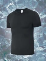 1Pc Men'S Ice Sliky Fiber T-Shirt With -7? Ice Feel Technology, Moisture-Wicking Quick-Dry High Elasticity Fabric, Breathable Gradient Mesh Design For Sports & Casual Wear - Black, All-Season Round Neck Short Sleeve Tee, Summer Activewear, Moisturewicking Fabric, High Elasticity Shirt - Image 6