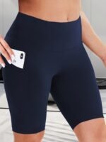 Women'S High-Waist Shaping Shorts With Crescent Pockets - Black, Stretchy Tummy Control, Mid-Thigh Length, Machine Washable, Summer Casual Wear, Everyday Compression Wear | Sleek Design | Tummy Control Shorts - Image 2