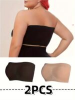 2Pcs Strapless Seamless Breathable Solid Color Comfortable Versatile Simple Sexy Plus Size Women'S Anti-Slip Ruched Bra Top Wardrobe Essential Set - Image 3