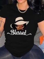 Portrait Print T-Shirt, Casual Short Sleeve Crew Neck Top For Spring & Summer, Women'S Clothing