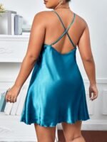Women'S Plus Sexy Sleep Dress, Plus Size Satin V Neck Crisscross Slip Nightdress - Image 9