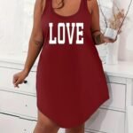 Women'S Plus Casual Lounge Dress, Plus Size Letter Graphic Scoop Neck Racer Back Tank Home Wear Dress