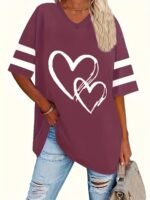 Plus Size, Plus Size Minimalist Heart Print Elegant And Comfortable Short Sleeve T-Shirt For Spring/Summer - Image 6