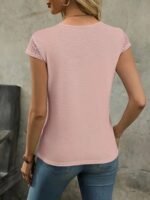 Solid Contrast Lave V-Neck T-Shirt, Elegant Short Sleeve Top For Summer & Spring, Women'S Clothing - Image 6
