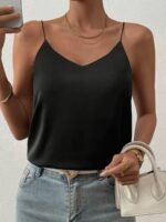 1Pc Elegant Off-Shoulder Sleeveless Blouse For Women - Chic White Satin Summer Top With Deep V-Neck, Perfect For Layering Or Standalone Outfits, Versatile Fashion | Elegant Offshoulder | Satin Finish - Image 6