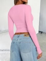 Women'S Y2K Solid Color Cropped Slim Fit Long Sleeve T-Shirt - Round Neck Casual Top For Spring/Autumn, Machine Washable Everyday & Back-To- Outfits, Ladies T Shirts, Spring Fashion, Minimalist Style, Smooth Fabric, Stylish Blouse, Women - Image 8