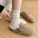 1/2/3 Pairs Of Socks For Women, Japanese And Korean Style, Spring And Summer Solid Color Retro Hollow Breathable Mesh Socks For Women, Autumn Mid-Tube Pile Socks For Women, Lace Japanese Loose Socks Ins - Image 2