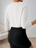 Women'S Stylish White Blazer With Ruffle Detail - Casual Three-Quarter Sleeve, Buttonless Placket, Spring/Fall Fashion, Casual Attire|Ruffle Blazer|Elastic Fabric - Image 8