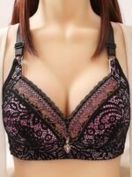 Rhinestone Decor Jacquard Lace Wireless Anti Sagging Bra, Elegant Adjustable Straps Push Up Breathable Bra, Women'S Lingerie & Underwear - Image 5